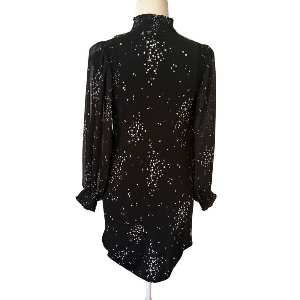WHBM Black and White Starry Dress with Sheer Sleeves. NEW w/ Tags. Size XXSP.